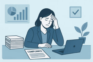 Business professionals stressed over compliance and fraud investigation reports