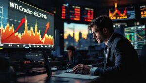 Oil trader comparing petroleum price charts to investigate an unusually low oil offer.